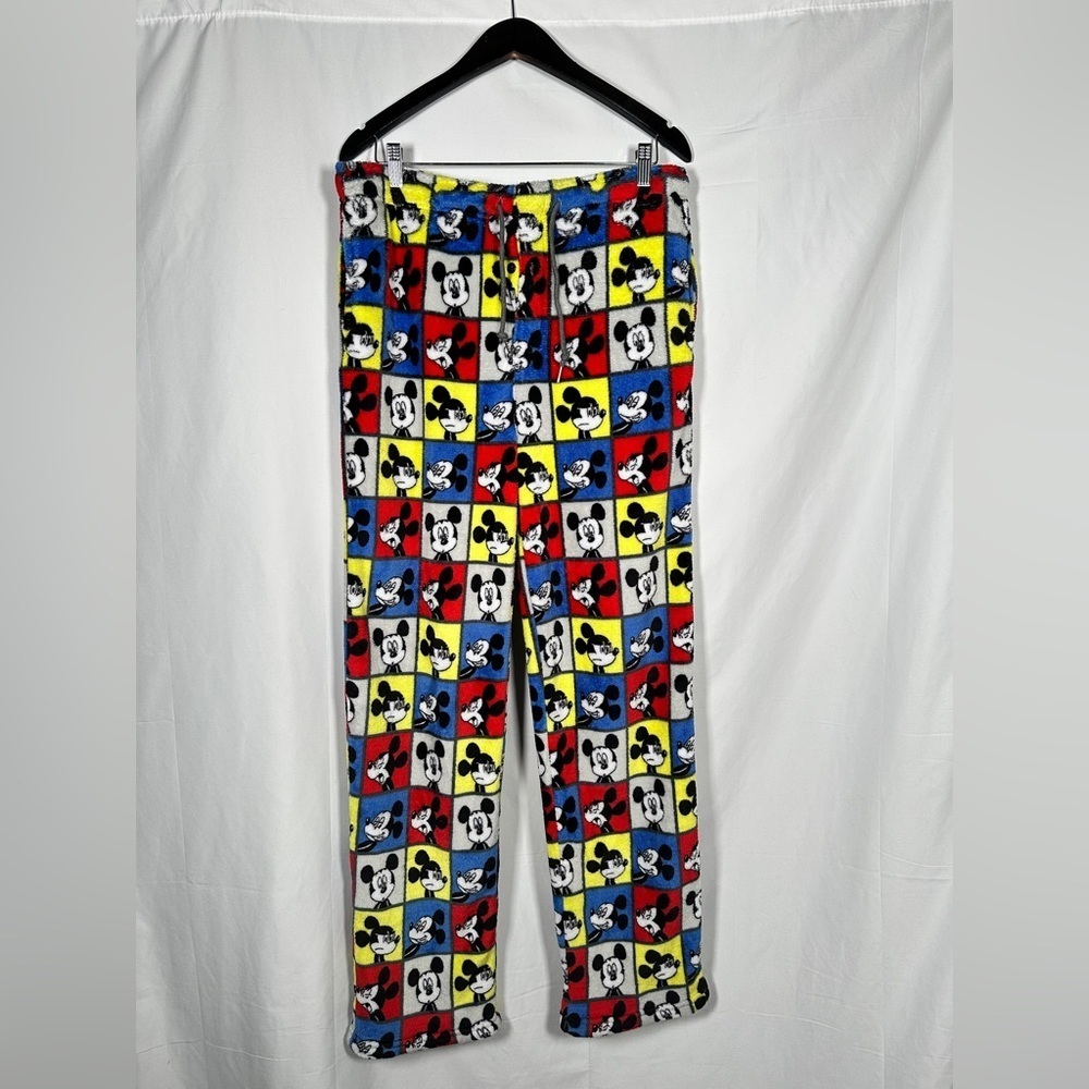 Disney Mickey Mouse Fleece Pajama Pants Straight Leg Large Multicolor Retro